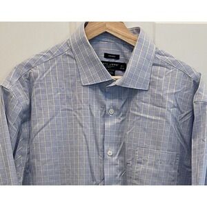 Pronto Uomo Yellow & Blue Grid Plaid Cotton Long Sleeve Shirt 17.5 x‎ 34/35